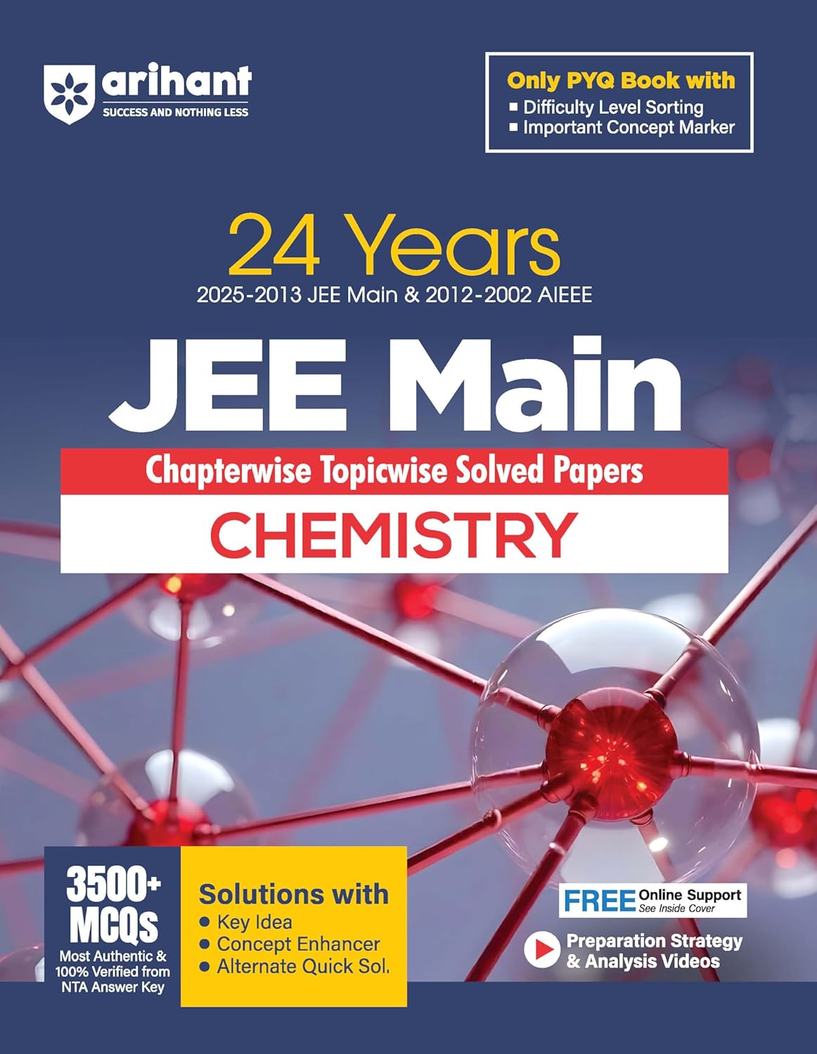 Arihant 24 Years JEE Main Chemistry Chapterwise Topicwise PYQ For exam 2025-26