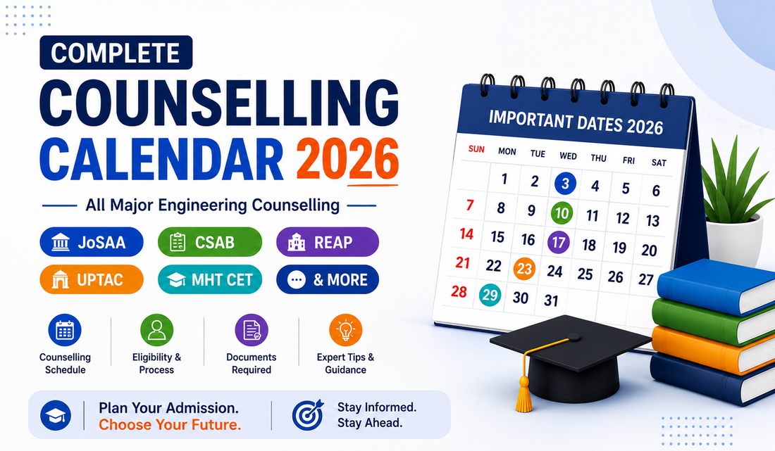 Complete Counselling Calendar 2026: JoSAA, CSAB, REAP, UPTAC, MHT CET, KCET & More
