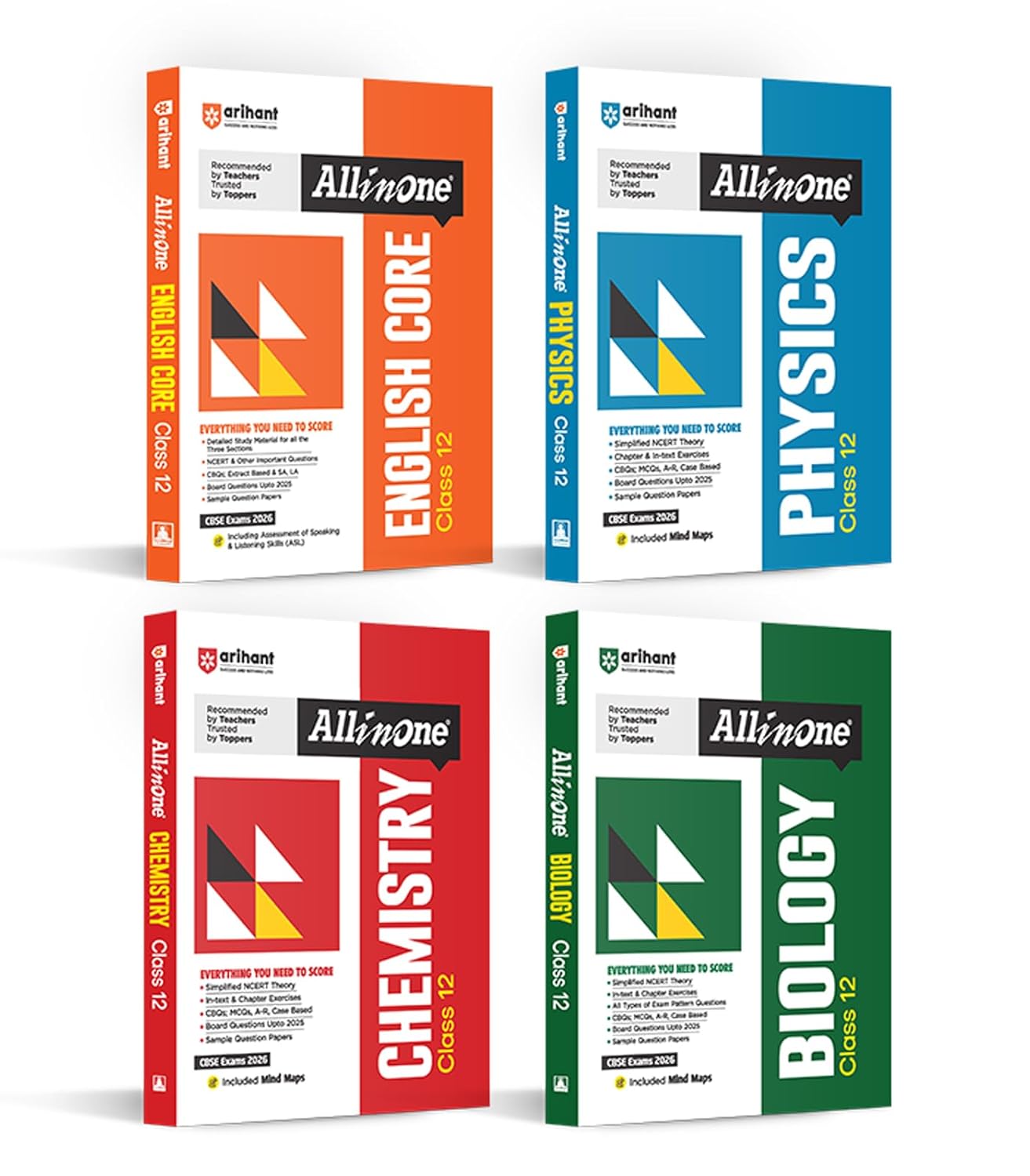 Arihant All In One Combo Class 12th Physics, Chemistry, Biology, English Core Based On Latest NCERT for CBSE Exam 2025 -26 (Set of 4 Books)