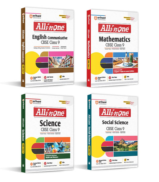 Arihant All In One Combo Class 9th Science, Mathematics, Social Science, English Based On Latest NCERT for CBSE Exam 2025-26 (Set of 4 Books)