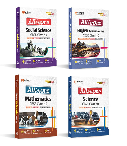 Arihant All in One CBSE Class 10 Maths, Science, English Communicative, Social Science (Set of 4) | Latest Edition 2025